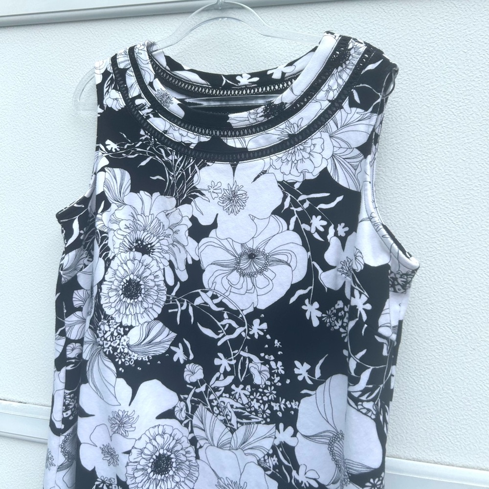 Talbots Floral Sleeveless Dress Women’s 1X Black/white 100% Cotton Shift Stretch - Picture 9 of 14
